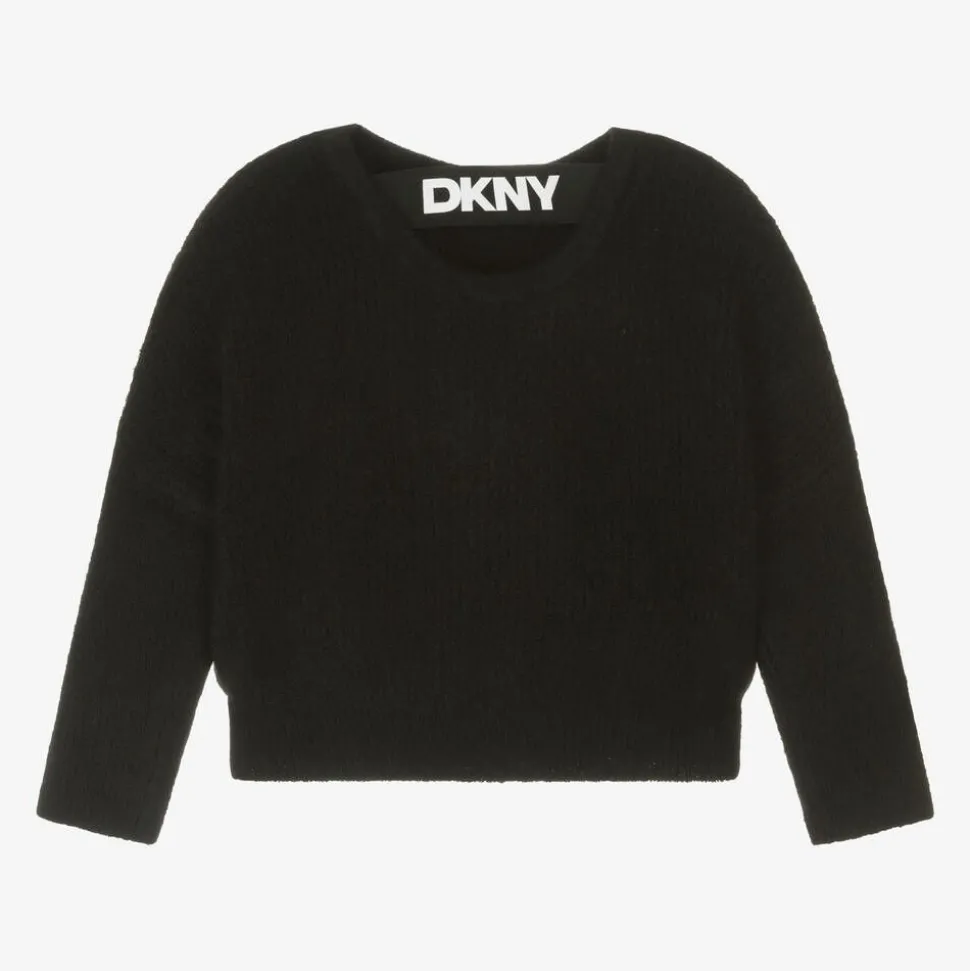 Girls Black Fluffy Knit Jumper