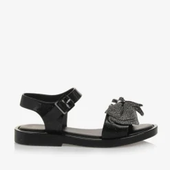Girls Black Glitter Bow Jelly Sandals