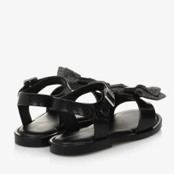Girls Black Glitter Bow Jelly Sandals