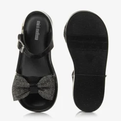Girls Black Glitter Bow Jelly Sandals