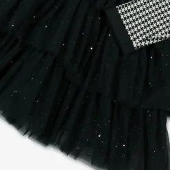 Girls Black Houndstooth Knitted Dress