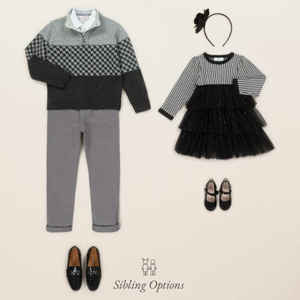 Girls Black Houndstooth Knitted Dress