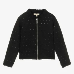 Girls Black Jersey Diamanté Zip-Up Top