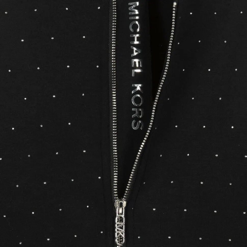 Girls Black Jersey Diamanté Zip-Up Top
