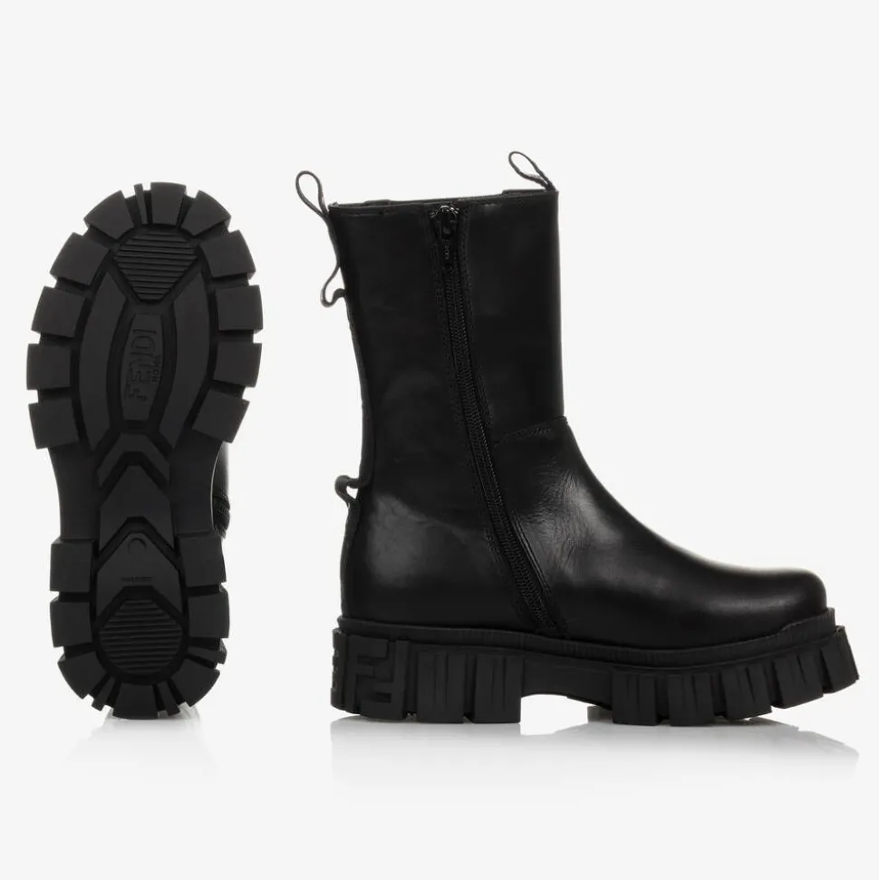 Girls Black Leather Boots