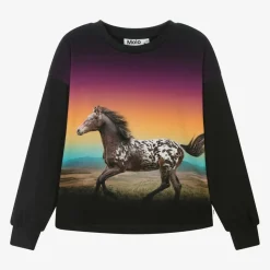 Girls Black Organic Cotton Horse Top