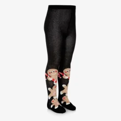 Girls Black Organic Cotton Gingerbread Tights