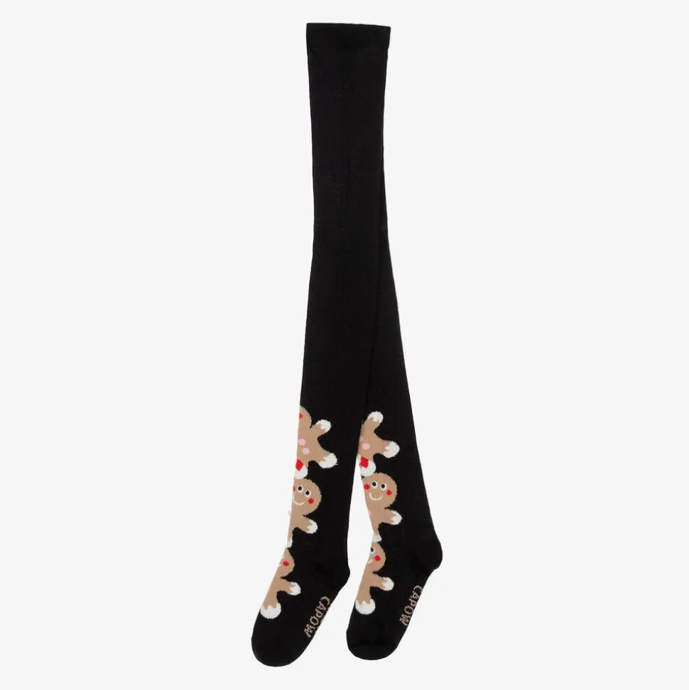 Girls Black Organic Cotton Gingerbread Tights