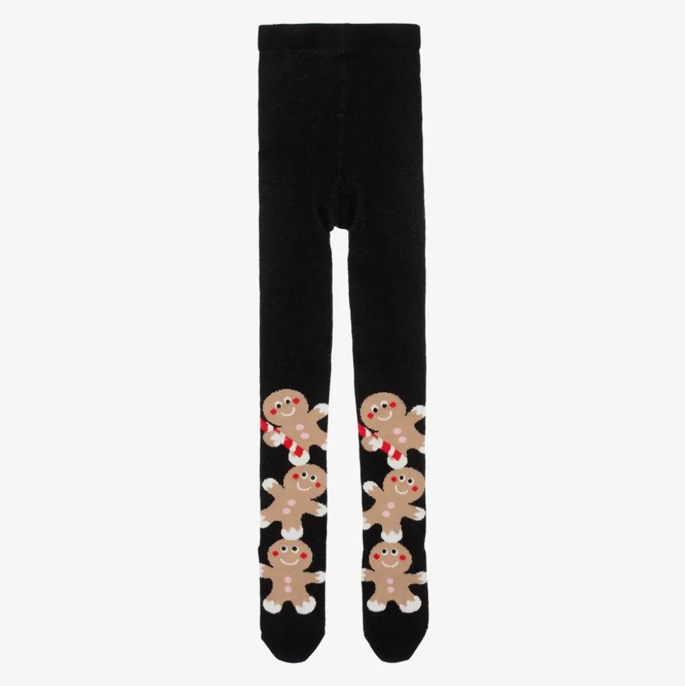 Girls Black Organic Cotton Gingerbread Tights