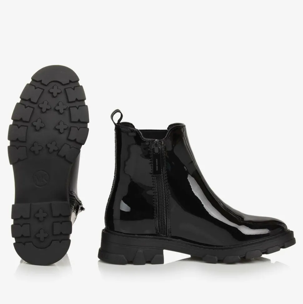 Girls Black Patent Chelsea Boots