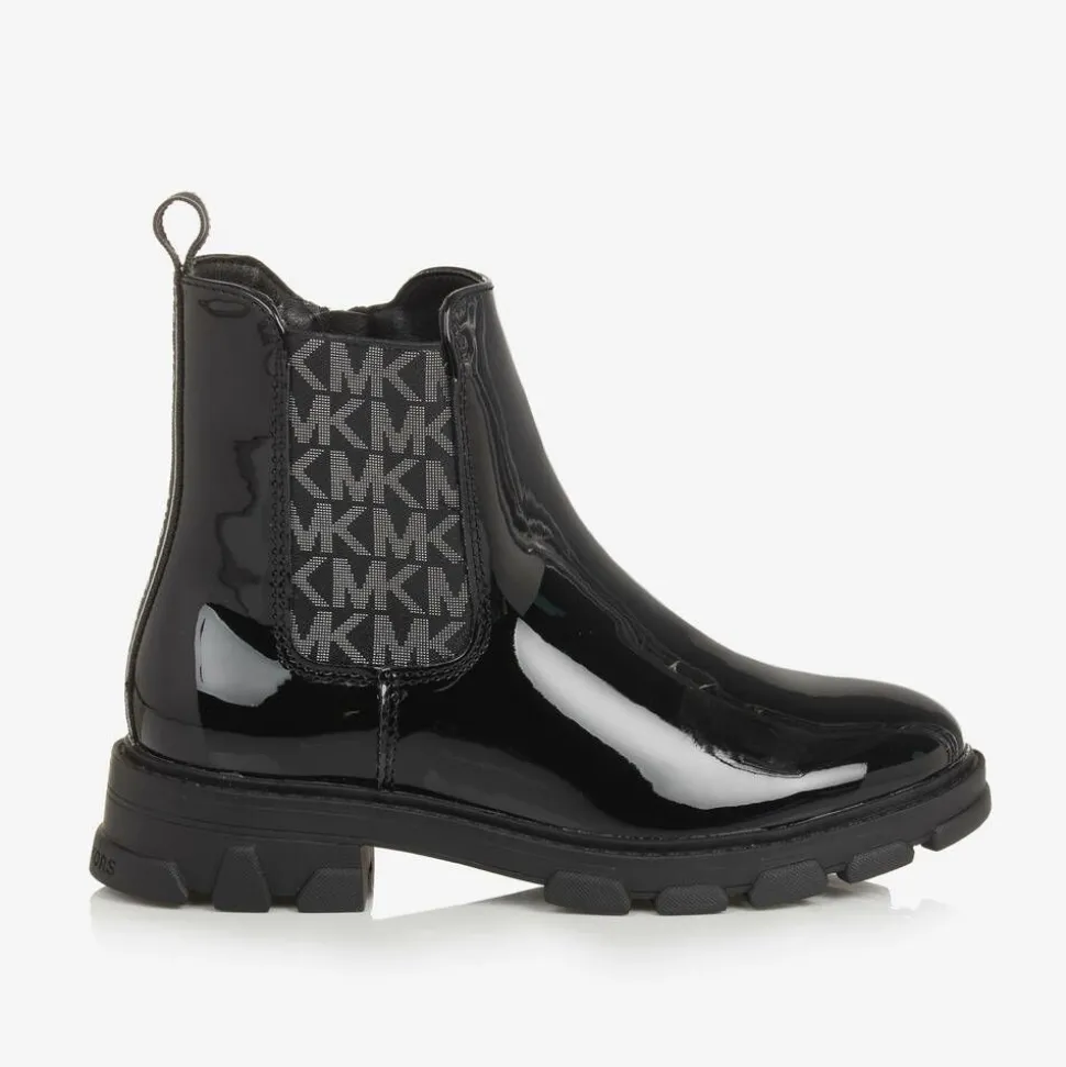 Girls Black Patent Chelsea Boots