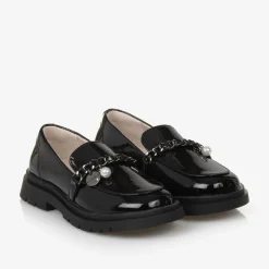 Girls Black Patent Faux Leather Loafers