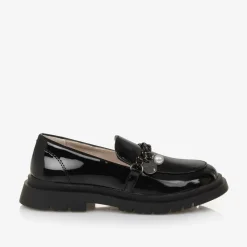 Girls Black Patent Faux Leather Loafers