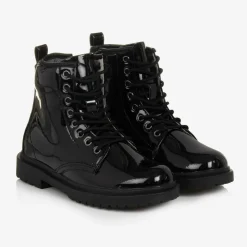 Girls Black Patent Leather Ankle Boots
