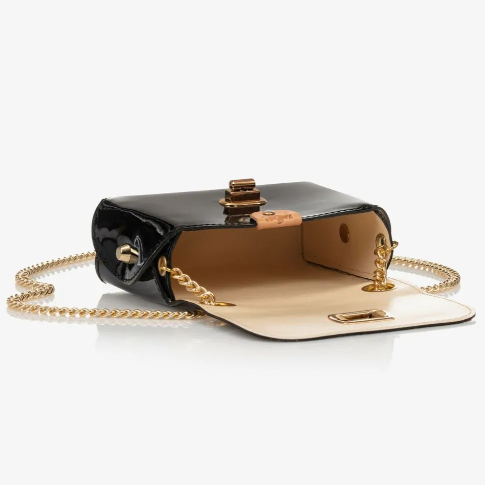 Girls Black Patent Leather Bag (12cm)