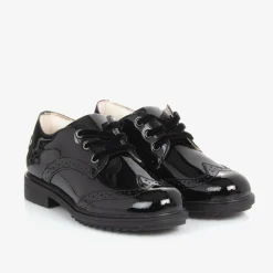 Girls Black Patent Leather Brogue Shoes