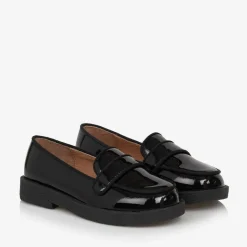 Girls Black Patent Leather Loafers