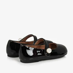 Girls Black Patent Leather Pearl Shoes