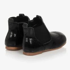 Girls Black Patent Leather Chelsea Boots