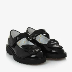 Girls Black Patent Leather Butterfly Shoes