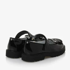Girls Black Patent Leather Butterfly Shoes