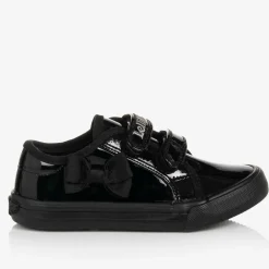 Girls Black Patent Velcro Trainers