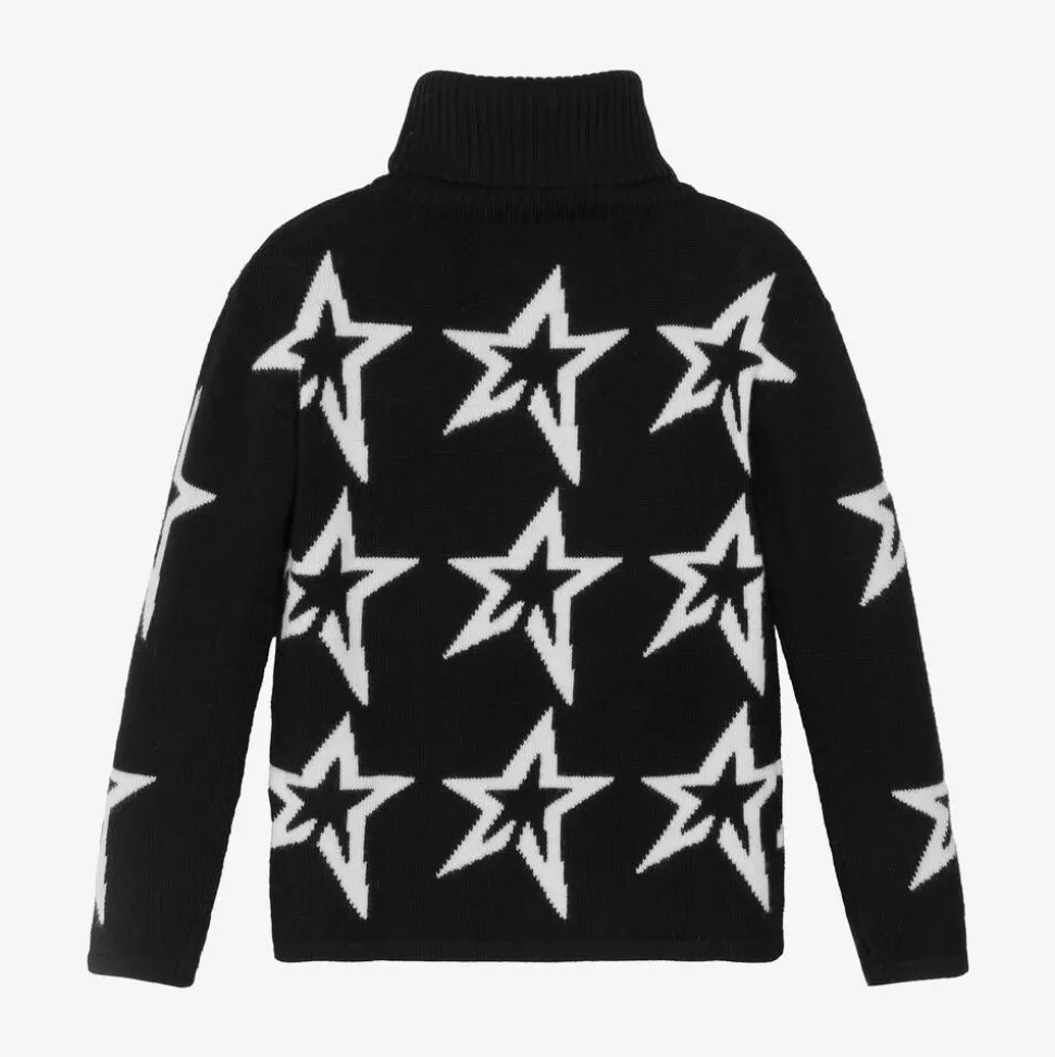 Girls Black Roll Neck Star Sweater