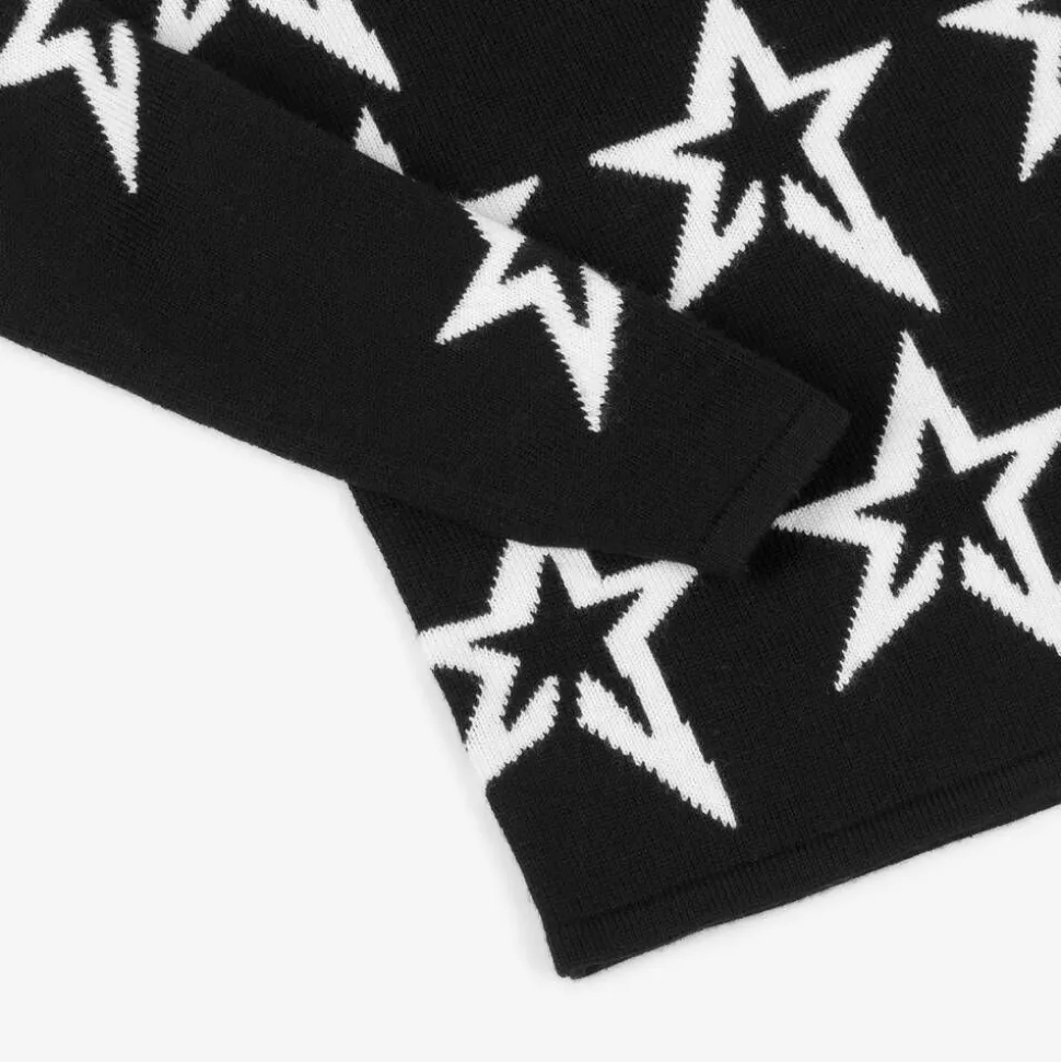 Girls Black Roll Neck Star Sweater