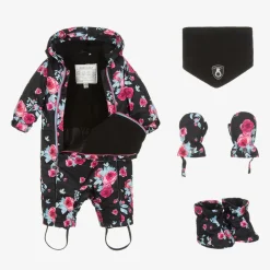 Girls Black Roses Snowsuit Set