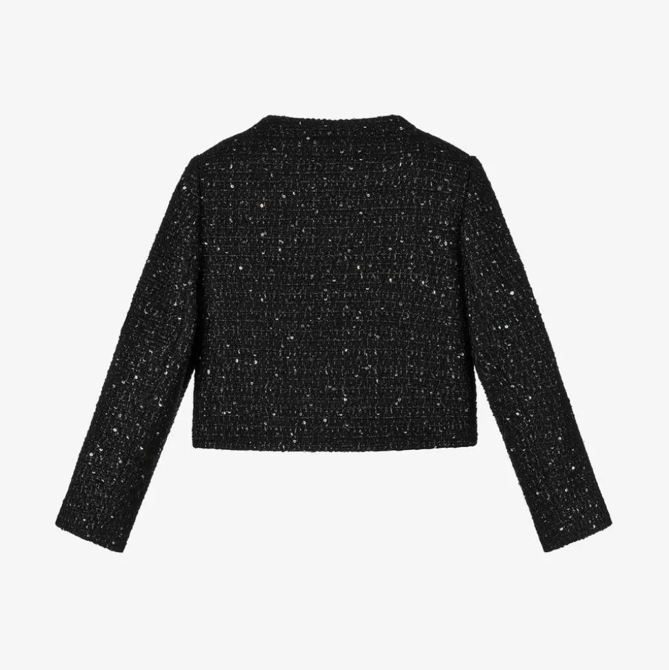 Girls Black Sequinned Tweed Jacket
