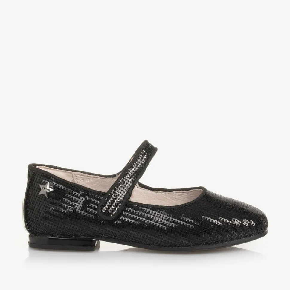 Girls Black Sequinned Velcro Shoes