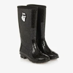 Girls Black Sparkly Rain Boots