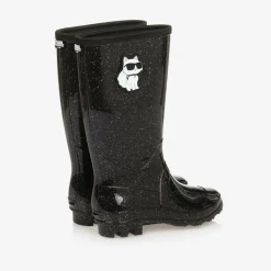 Girls Black Sparkly Rain Boots