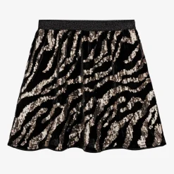 Girls Black Velour & Gold Sequin Skirt