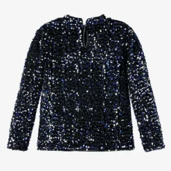 Girls Black Velour & Sequin Top