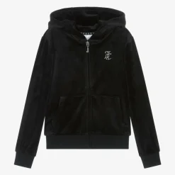 Girls Black Velour Zip-Up Top