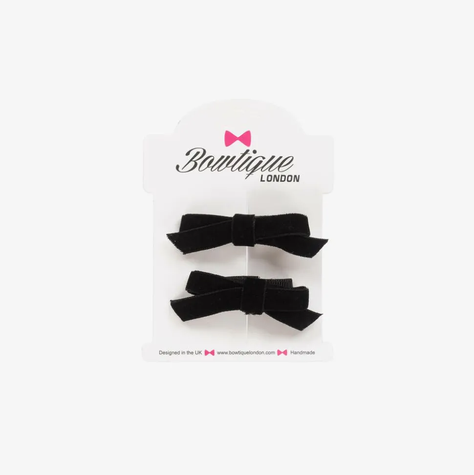 Girls Black Velvet Bow Hair Clips (2 Pack)