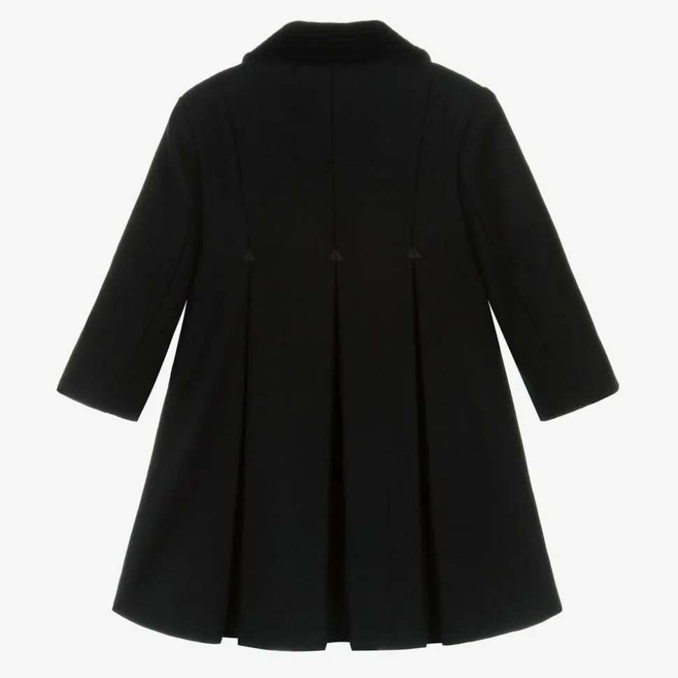Girls Black Wool & Velvet Coat