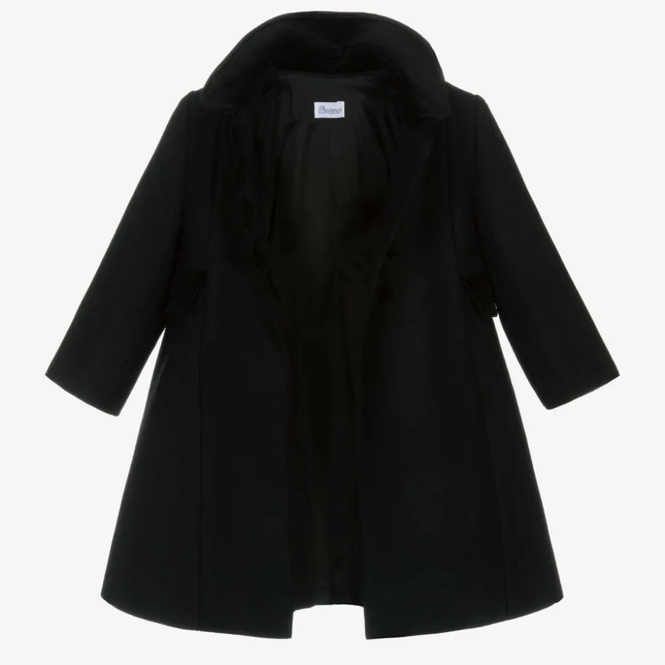 Girls Black Wool & Velvet Coat