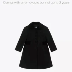 Girls Black Wool & Velvet Coat