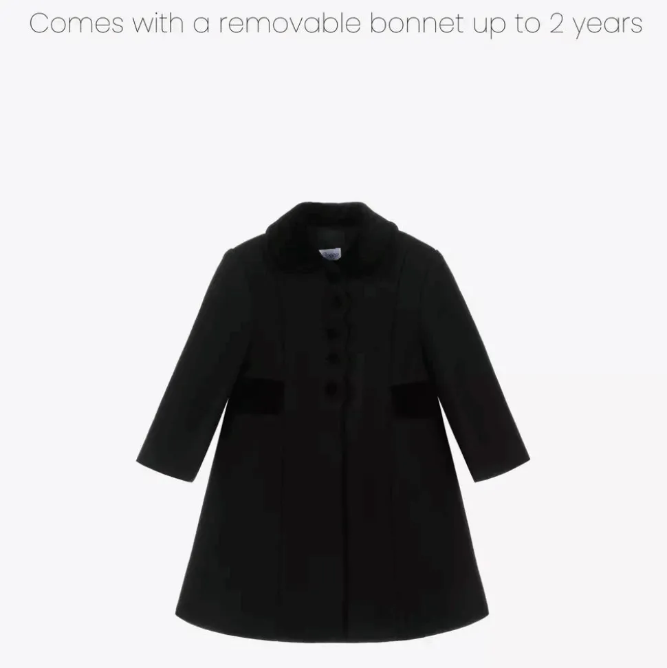 Girls Black Wool & Velvet Coat