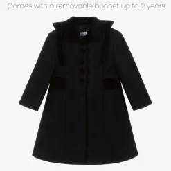Girls Black Wool & Velvet Coat