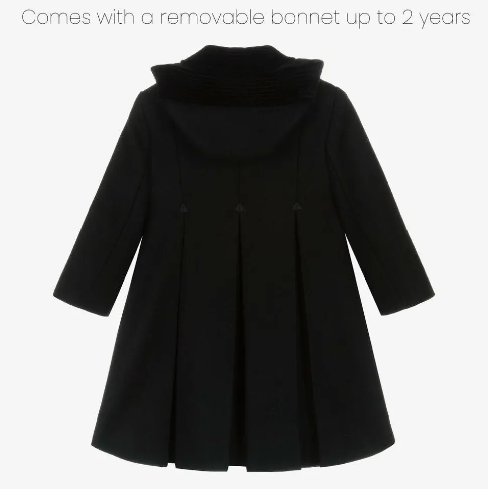 Girls Black Wool & Velvet Coat