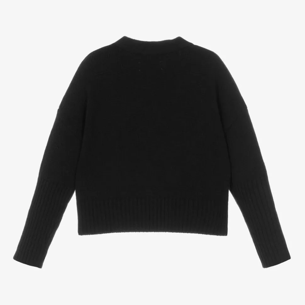 Girls Black Wool Cropped Cardigan