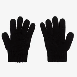 Girls Black Wool Knit Bow Gloves
