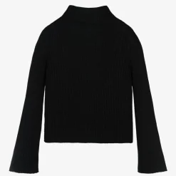 Girls Black Wool Turtleneck Sweater