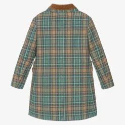 Girls Blue & Brown Wool Check Coat