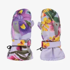 Girls Blue & Lilac Floral Thermal Mittens