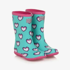 Girls Blue & Pink Heart Rain Boots