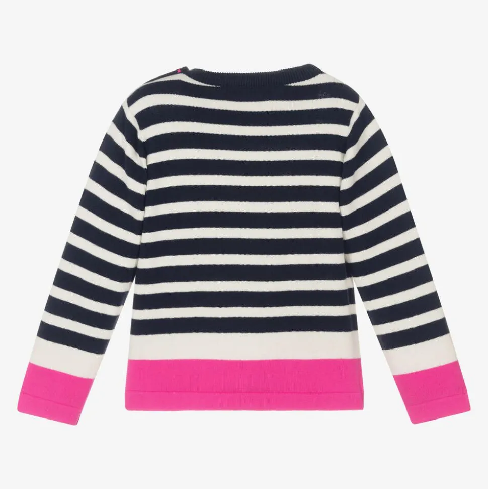 Girls Blue Cotton Breton Stripe Sweater